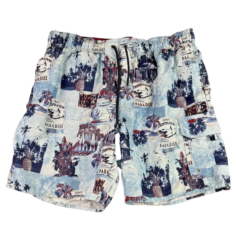 Croft & Barrow Medium Tropical Blue  Swim Trunks Board Shorts Lined Hybrid‎
